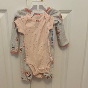 Carter's Peach and Gray Floral Bodysuit Set
